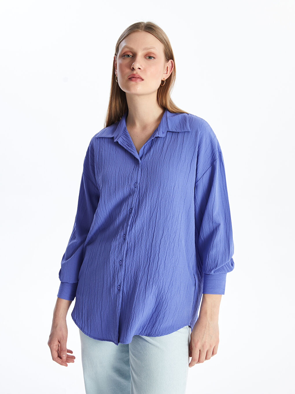 Lila Kadın Düz Gömlek Tunik