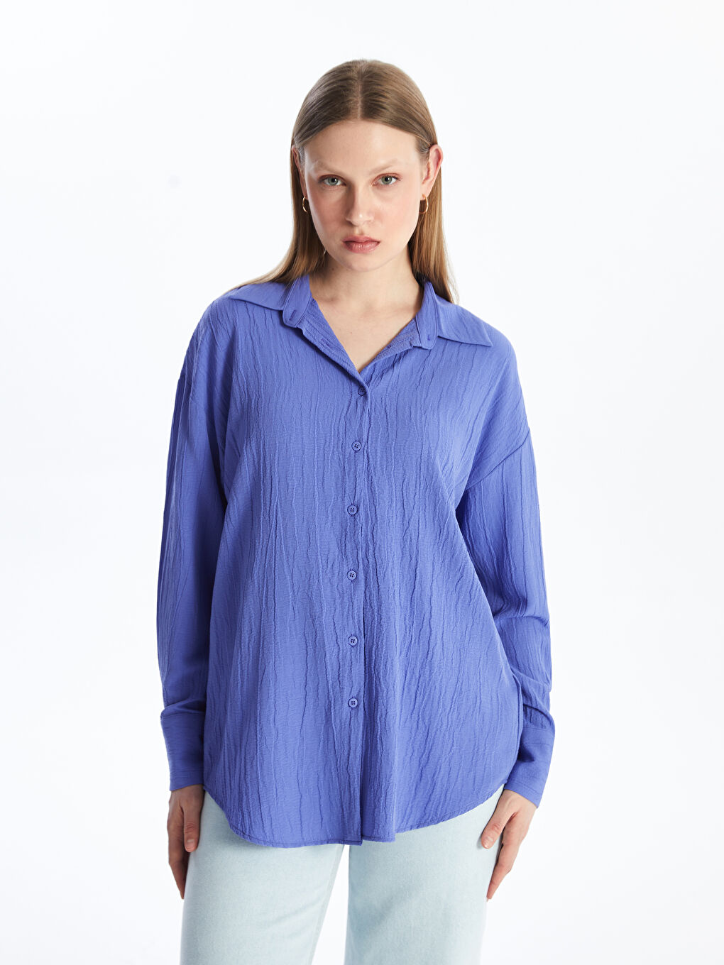 Lila Kadın Düz Gömlek Tunik-1