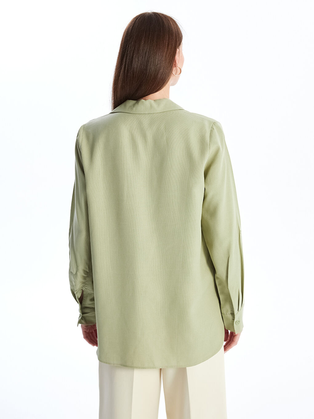 Straight Long Sleeve Linen Blend Women's Shirt -S4EB43Z8-GHY