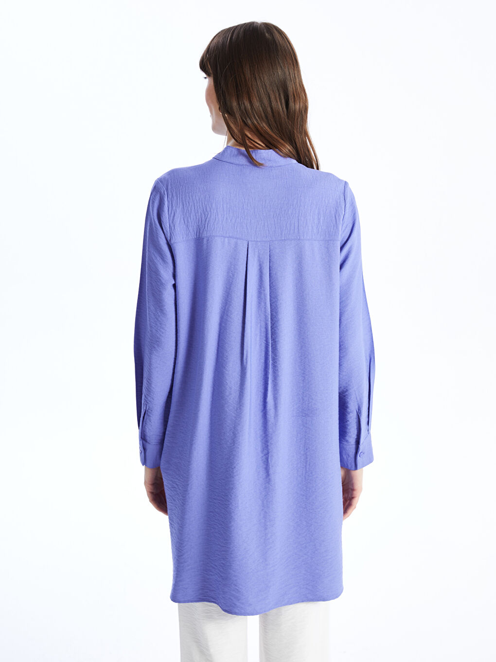 Women's Grandad Collar Plain Shirt Tunic -S4EB45Z8-DX9
