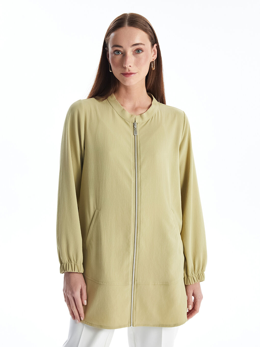 Crew Neck Straight Long Sleeve Women's Jacket -S4EB48Z8-VZW