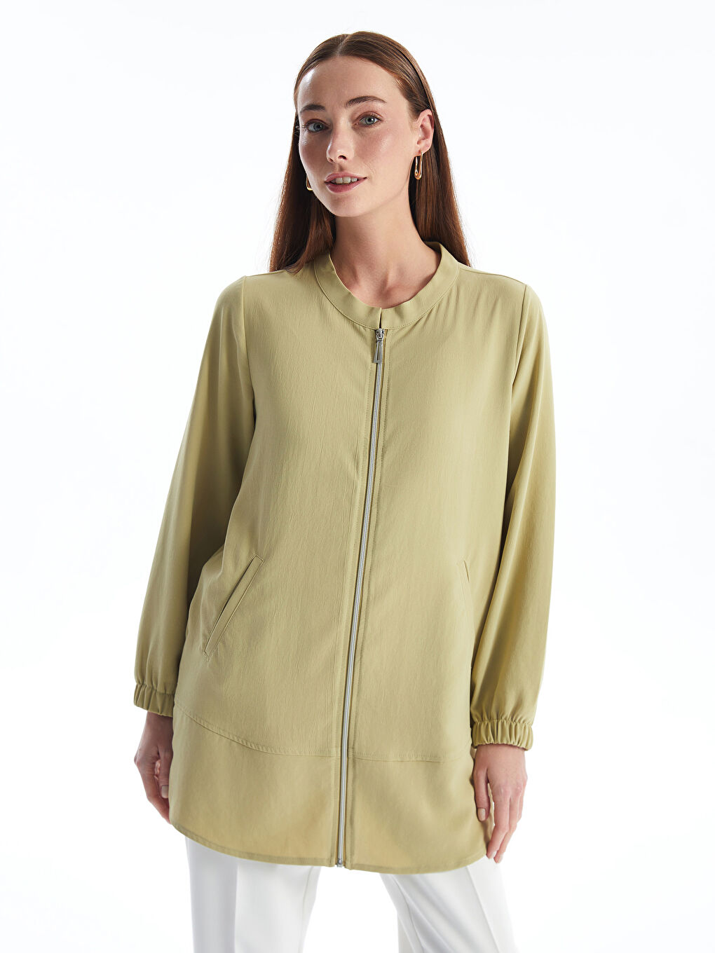Crew Neck Straight Long Sleeve Women's Jacket -S4EB48Z8-VZW