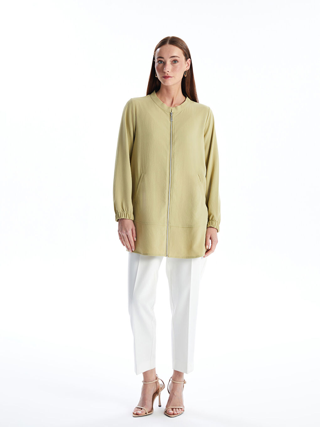 Crew Neck Straight Long Sleeve Women's Jacket -S4EB48Z8-VZW