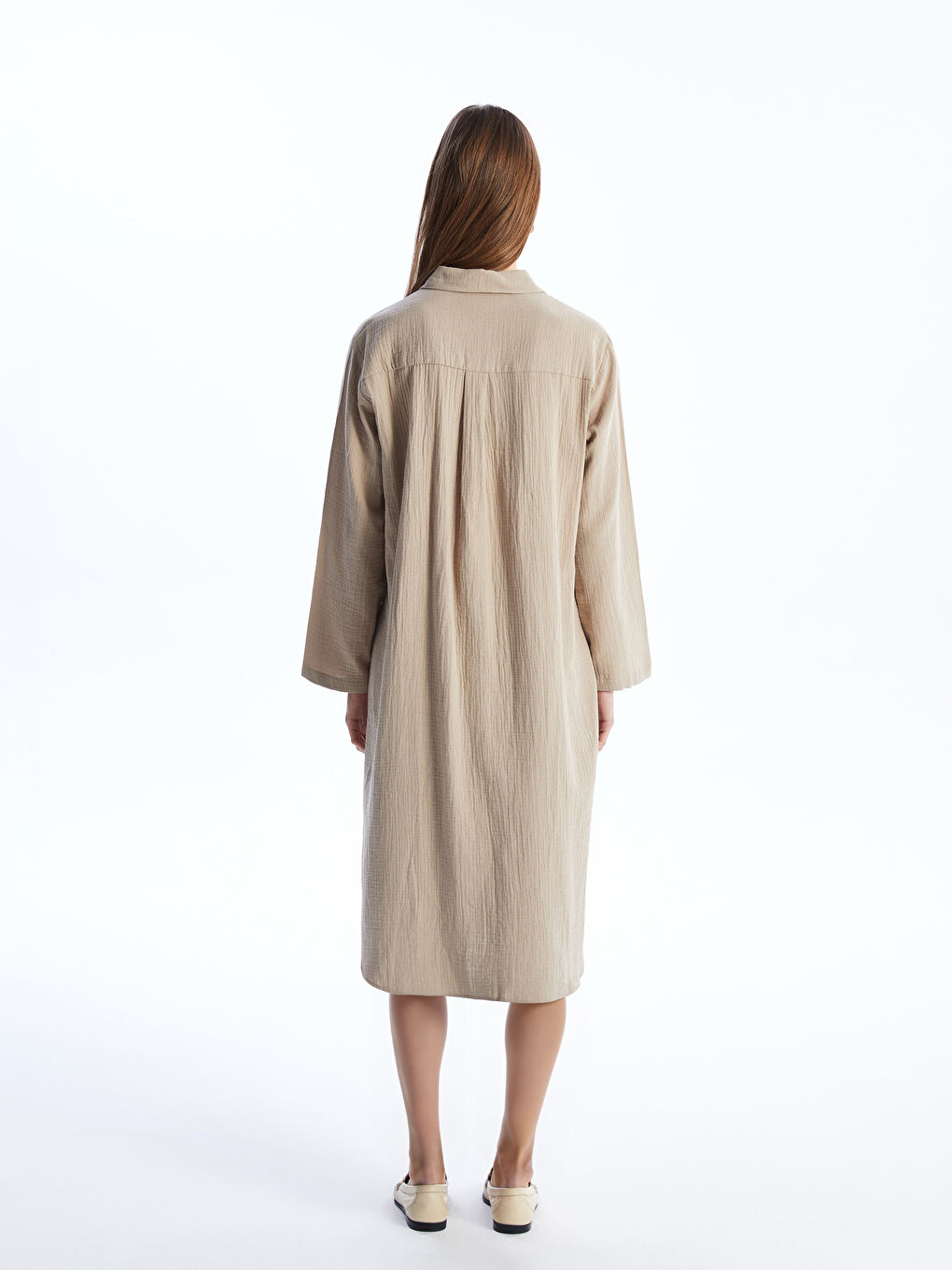 LCWAIKIKI Classic Schlichtes Langarm-Hemdblusenkleid für Damen -S4EB62Z8-FPK