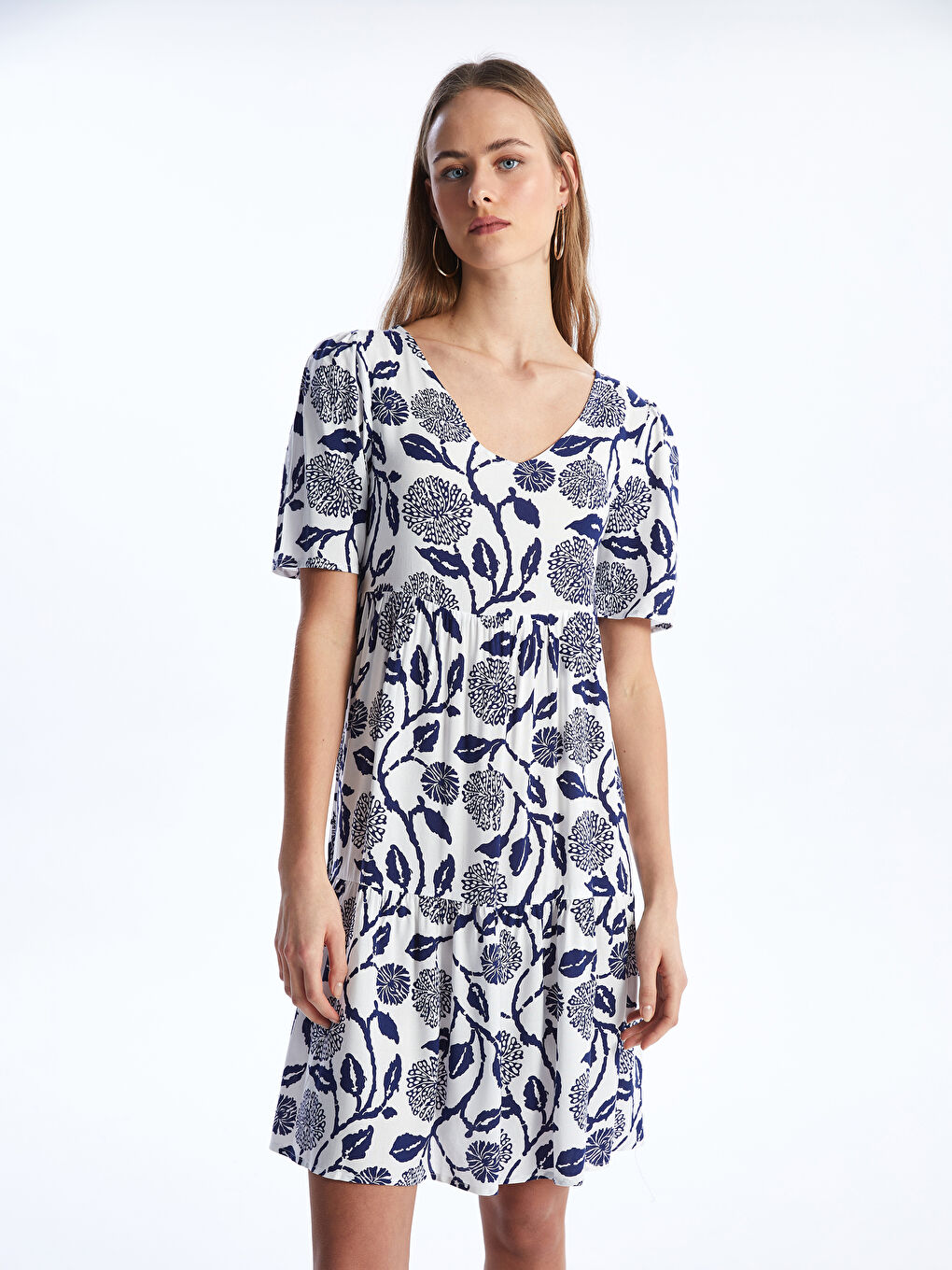 LC Waikiki V-Neck Floral Short Sleeve Women's Dress -S4EB65Z8-LSJ