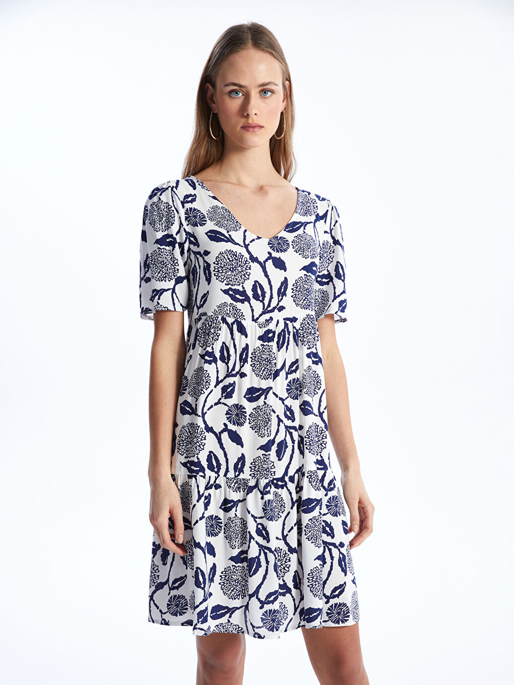 LC Waikiki V-Neck Floral Short Sleeve Women's Dress -S4EB65Z8-LSJ