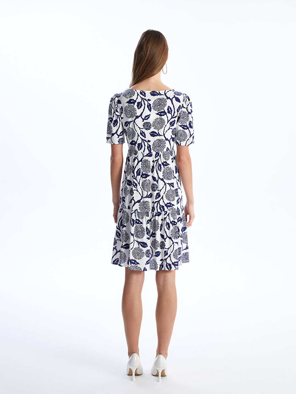 LC Waikiki V-Neck Floral Short Sleeve Women's Dress -S4EB65Z8-LSJ
