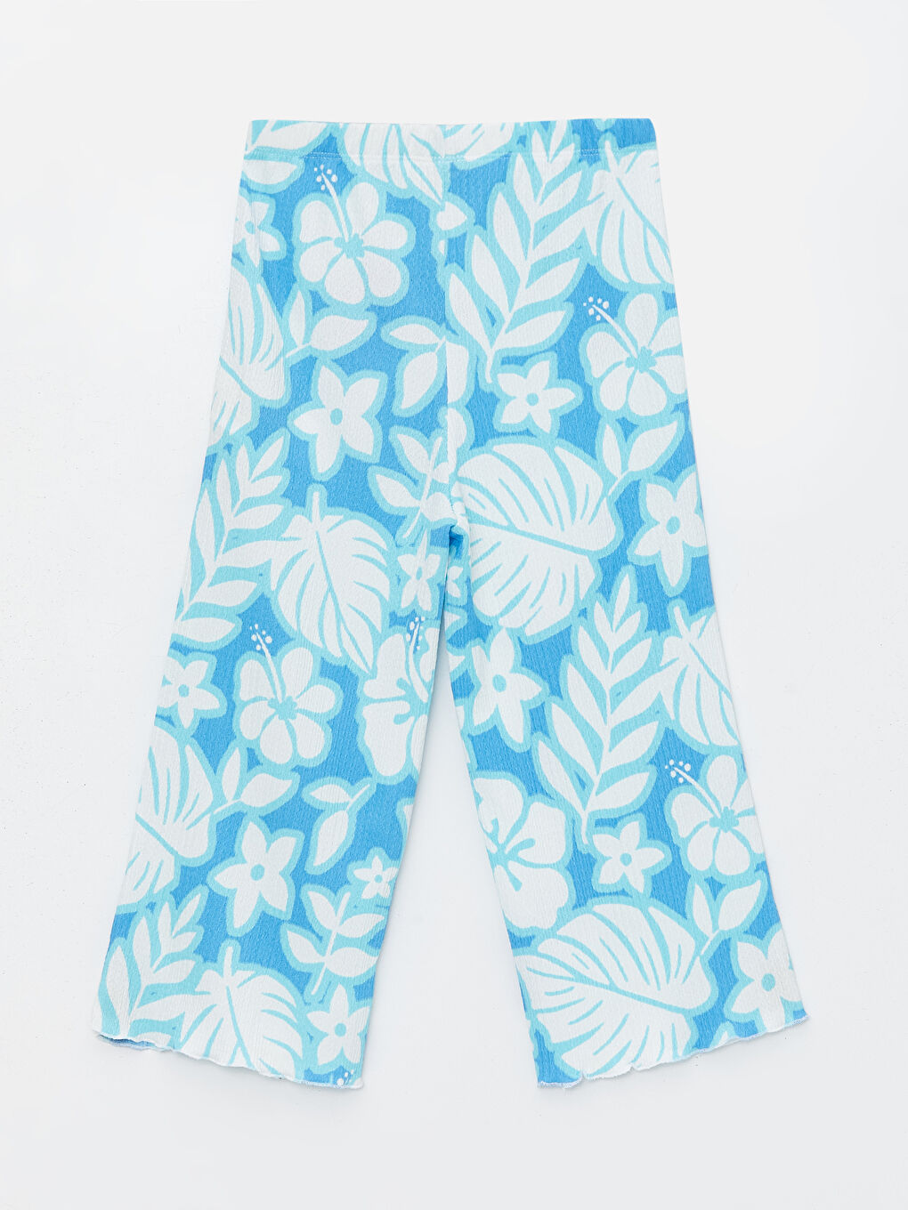 Mavi Beli Lastikli Çiçekli Kız Çocuk Pantolon-1