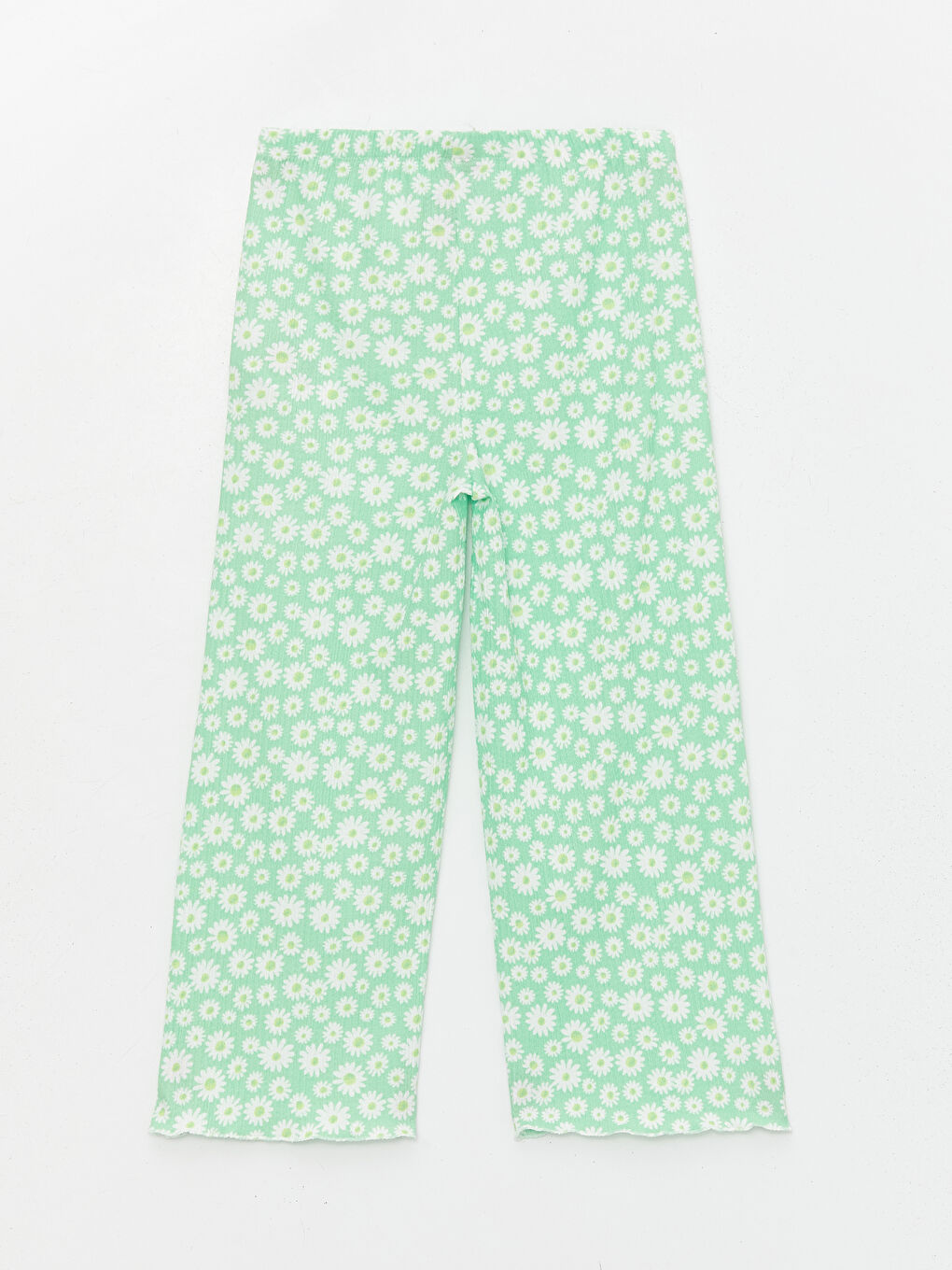 Yeşil Beli Lastikli Çiçekli Kız Çocuk Pantolon-1