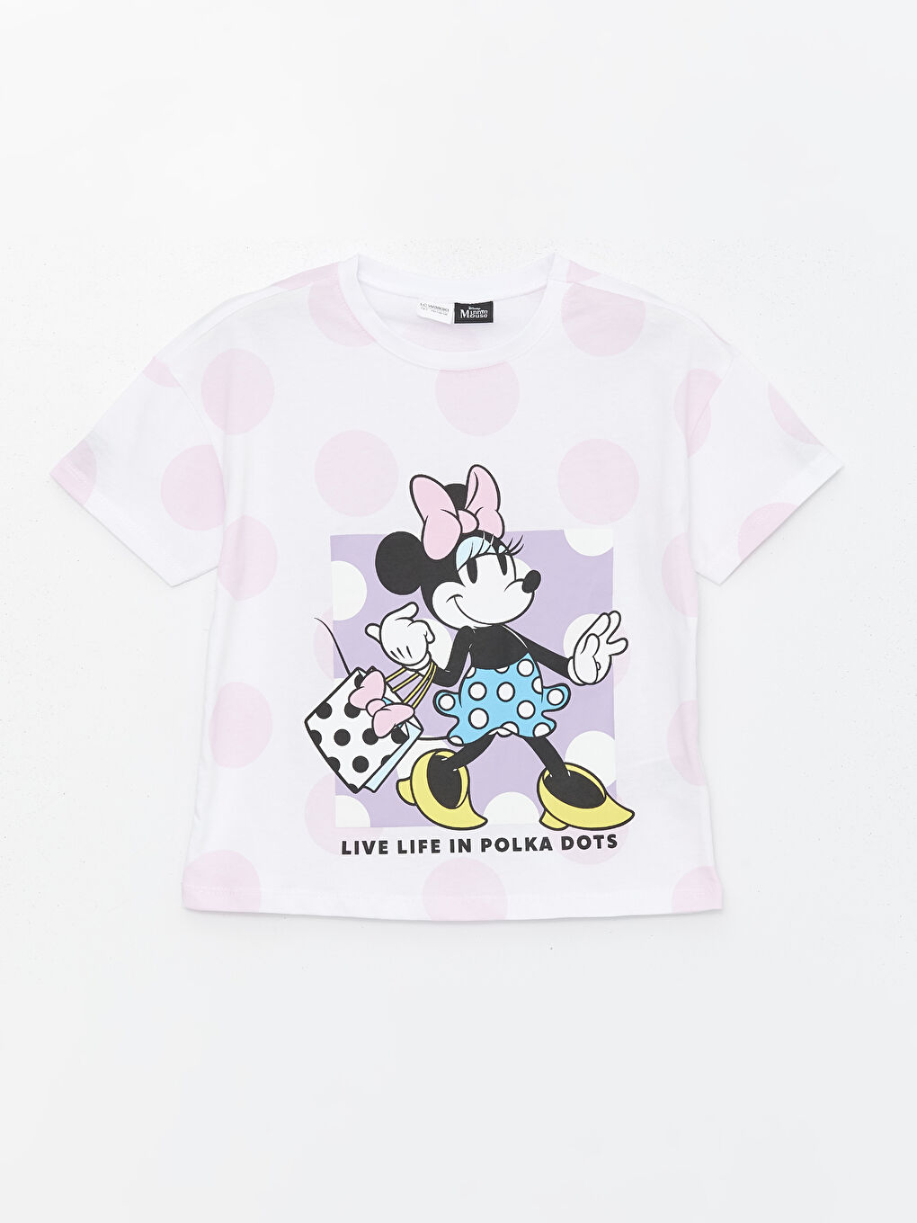 LCW Kids Beyaz Baskılı Bisiklet Yaka Minnie Mouse Baskılı Kısa Kollu Kız Çocuk Şortlu Pijama Takımı - 1