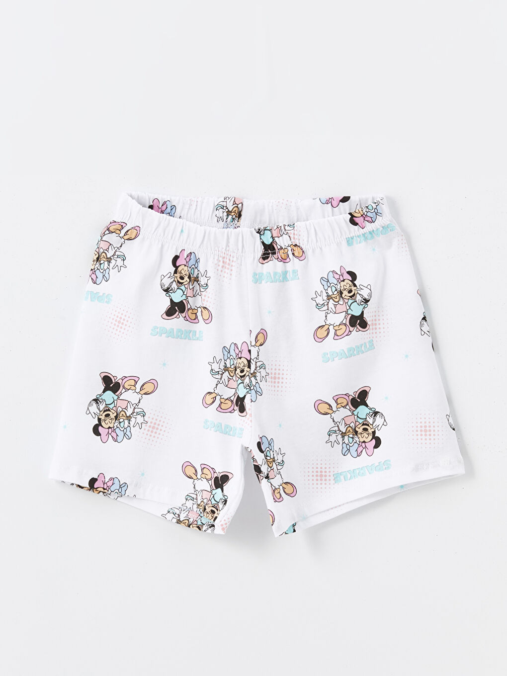 LCW Kids Beyaz Baskılı Beli Lastikli Minnie Mouse Baskılı Kız Çocuk Pijama Şort