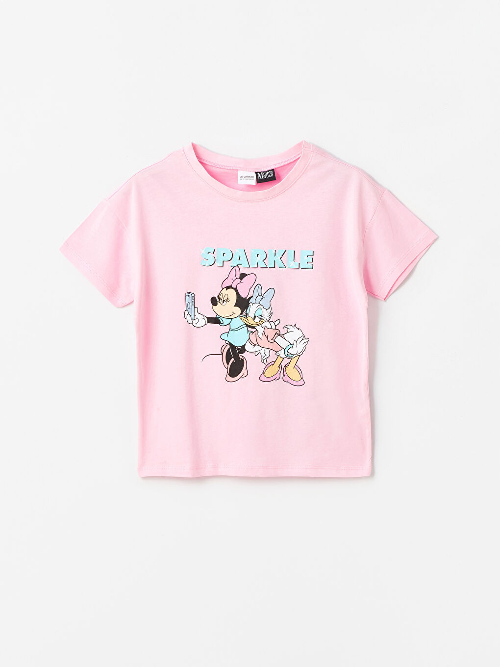 LCW Kids Pembe Leylak Bisiklet Yaka Minnie Mouse Baskılı Kısa Kollu Kız Çocuk Şortlu Pijama Takımı - 1