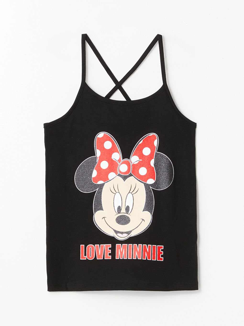 Siyah Kare Yaka Minnie Mouse Baskılı Kız Çocuk Pijama Üst
