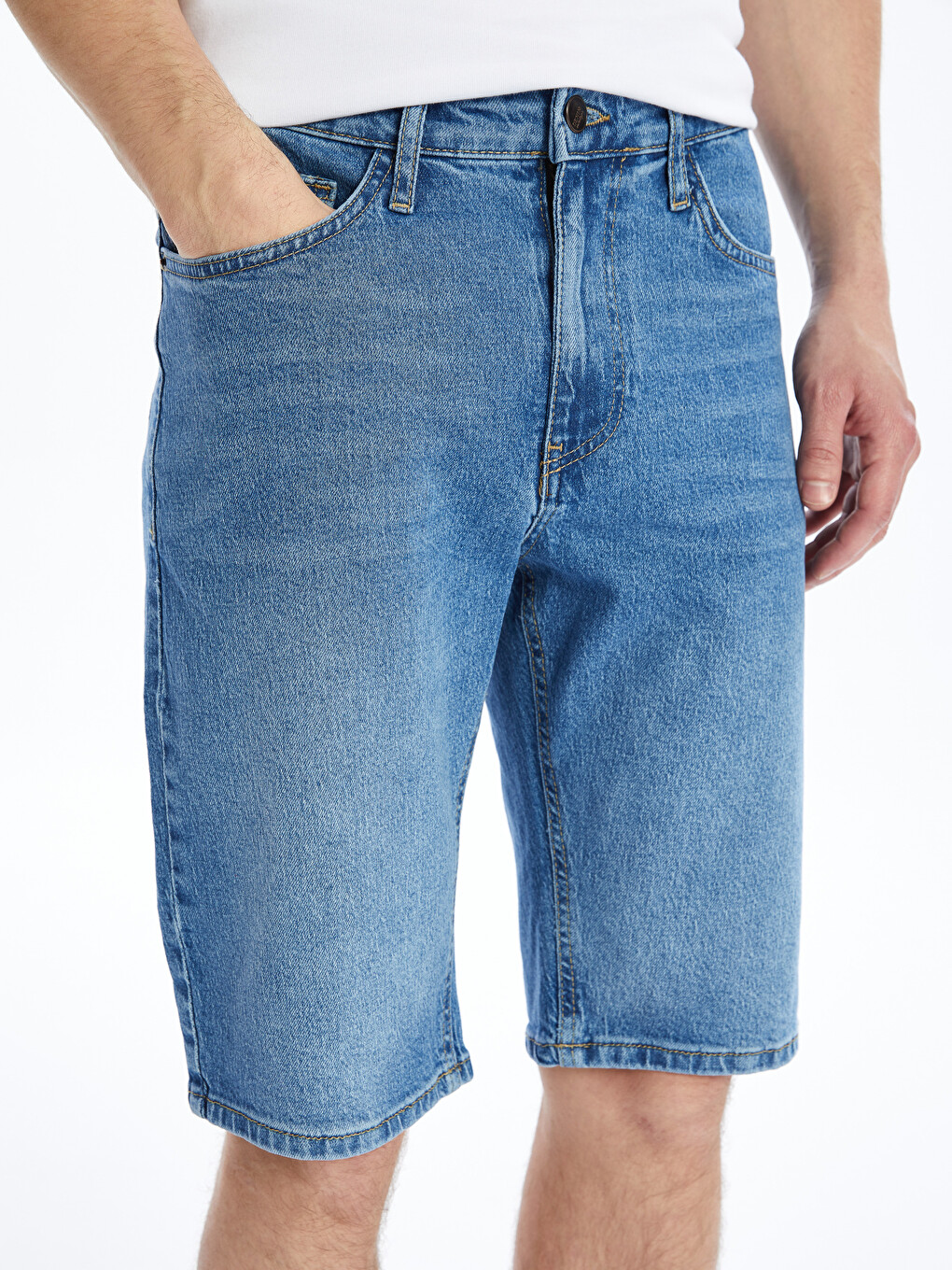 İndigo Standart Kalıp Erkek Jean Şortolon-4