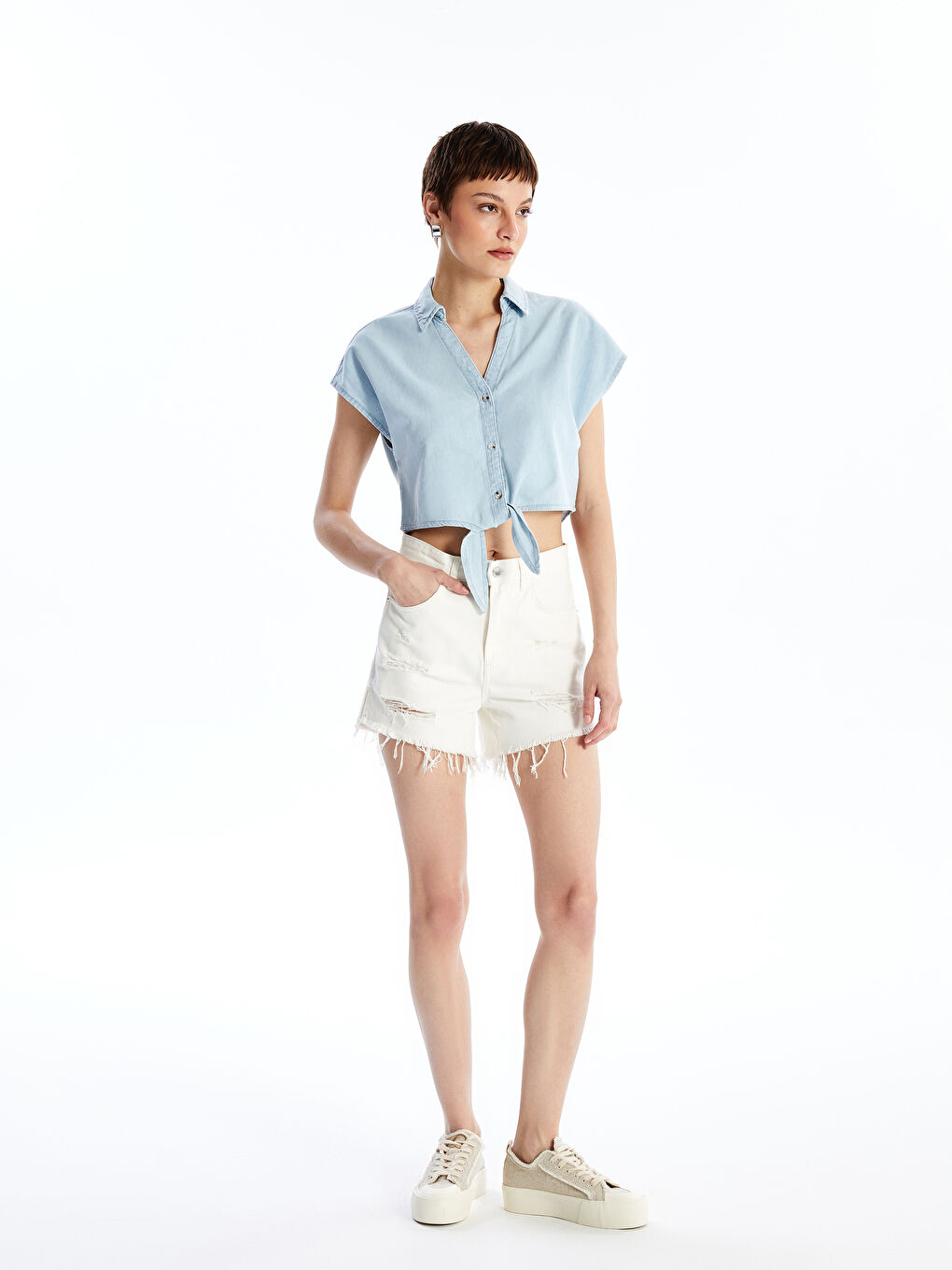 Standard Fit Ripped Detailed Women's Jean Shorts -S4ED08Z8-844
