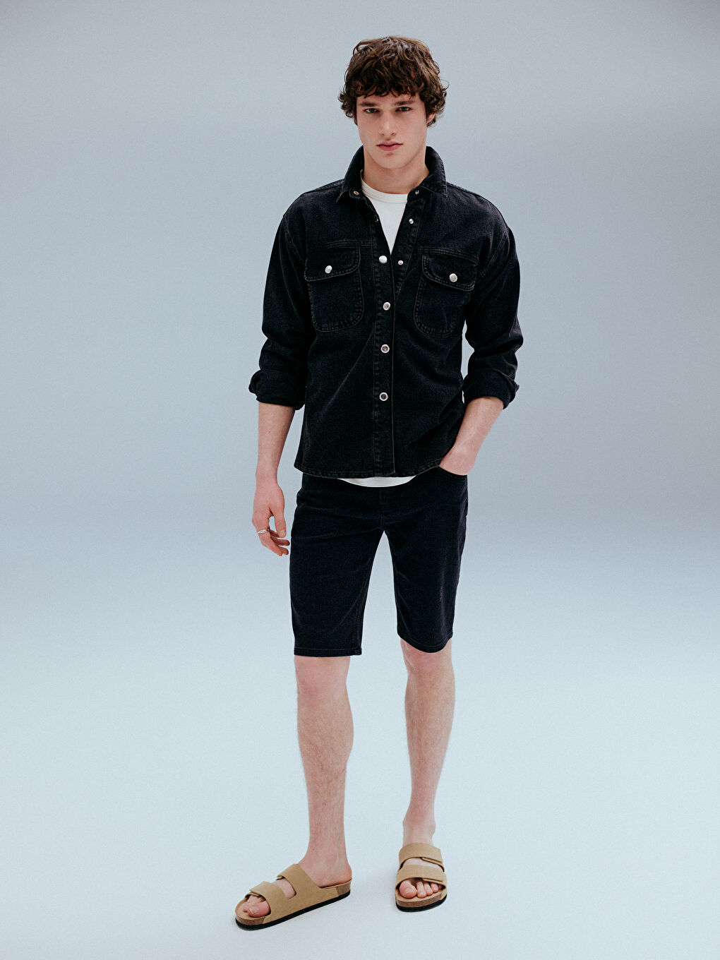 Super Skinny Fit Men's Denim Shorts -S4ED09Z8-326