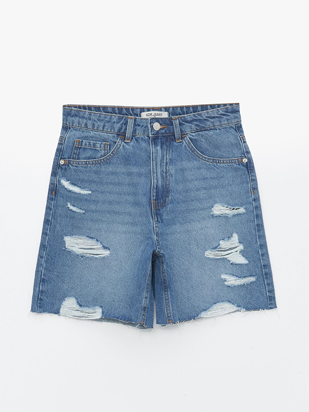 ბერმუდას ფორმის დახეული დეტალებით ქალებისთვის ჯინსის შორტები-5