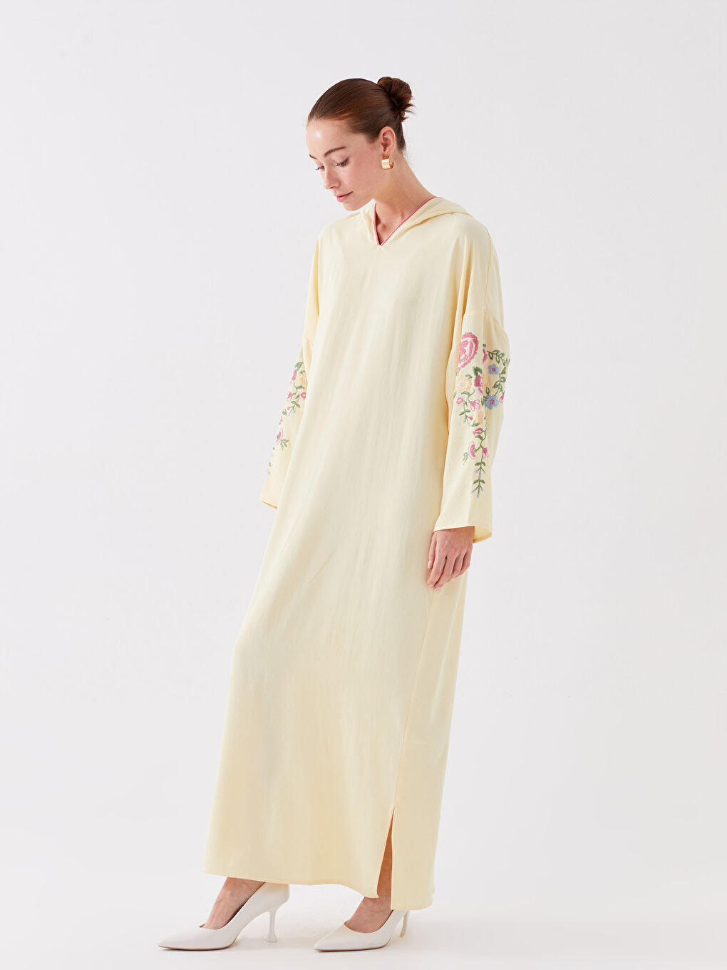 Hooded Embroidered Long Sleeve Oversize Women's Dress