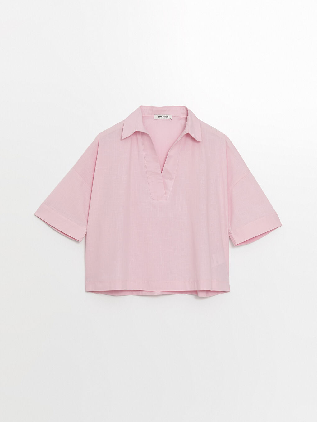 بلوزة أوفراسايز سادة بياقة قميص للسيدات-4