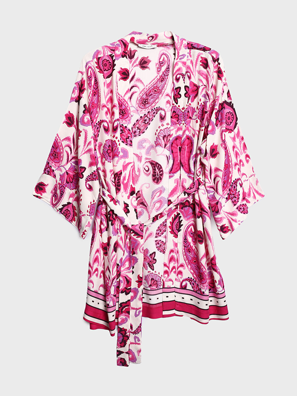 Shawl Collar Patterned Women's Kimono with Belt Detail -S4EE12Z8-LRA