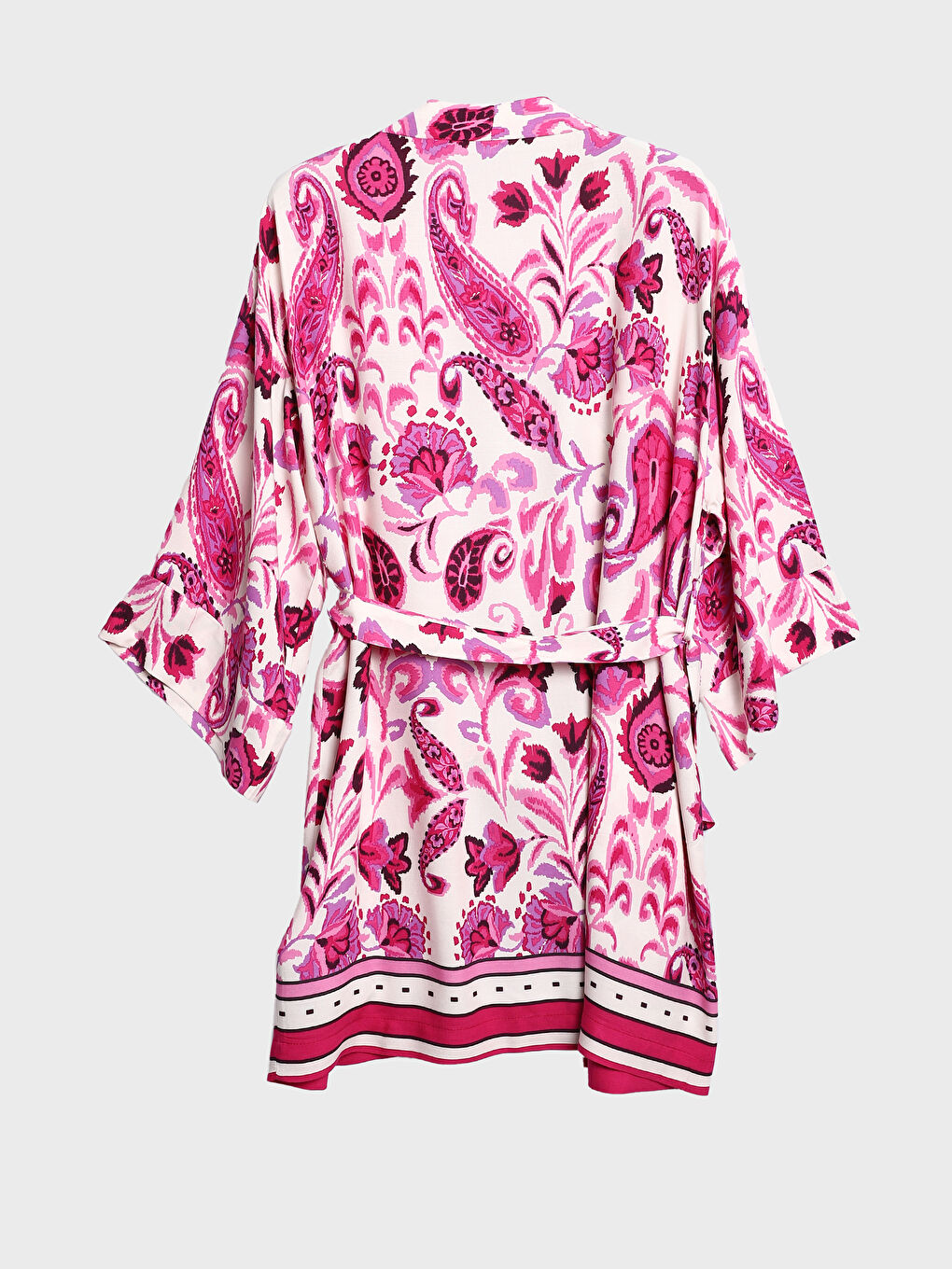 Shawl Collar Patterned Women's Kimono with Belt Detail -S4EE12Z8-LRA
