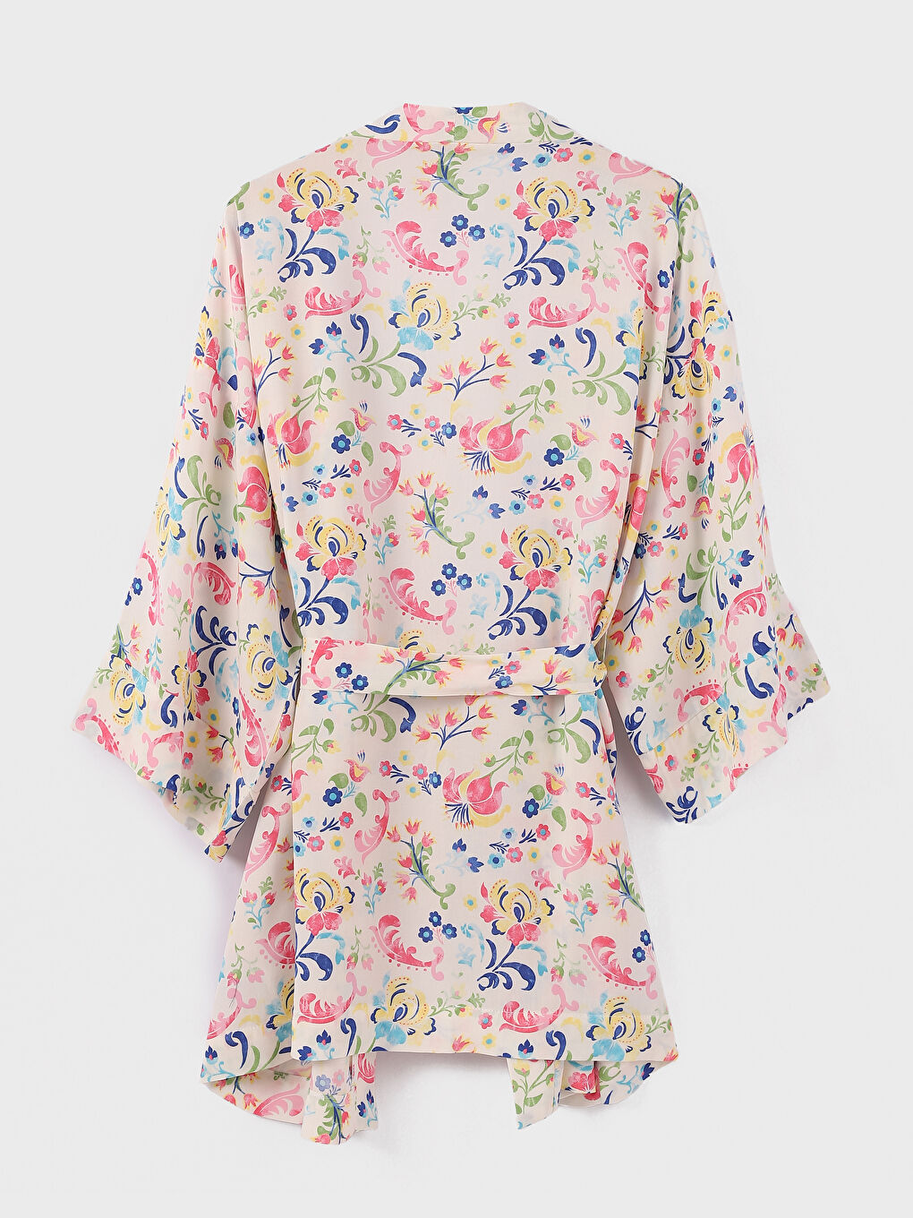 كيمونو منقوش بياقة شال للسيدات مع تفاصيل حزام-3