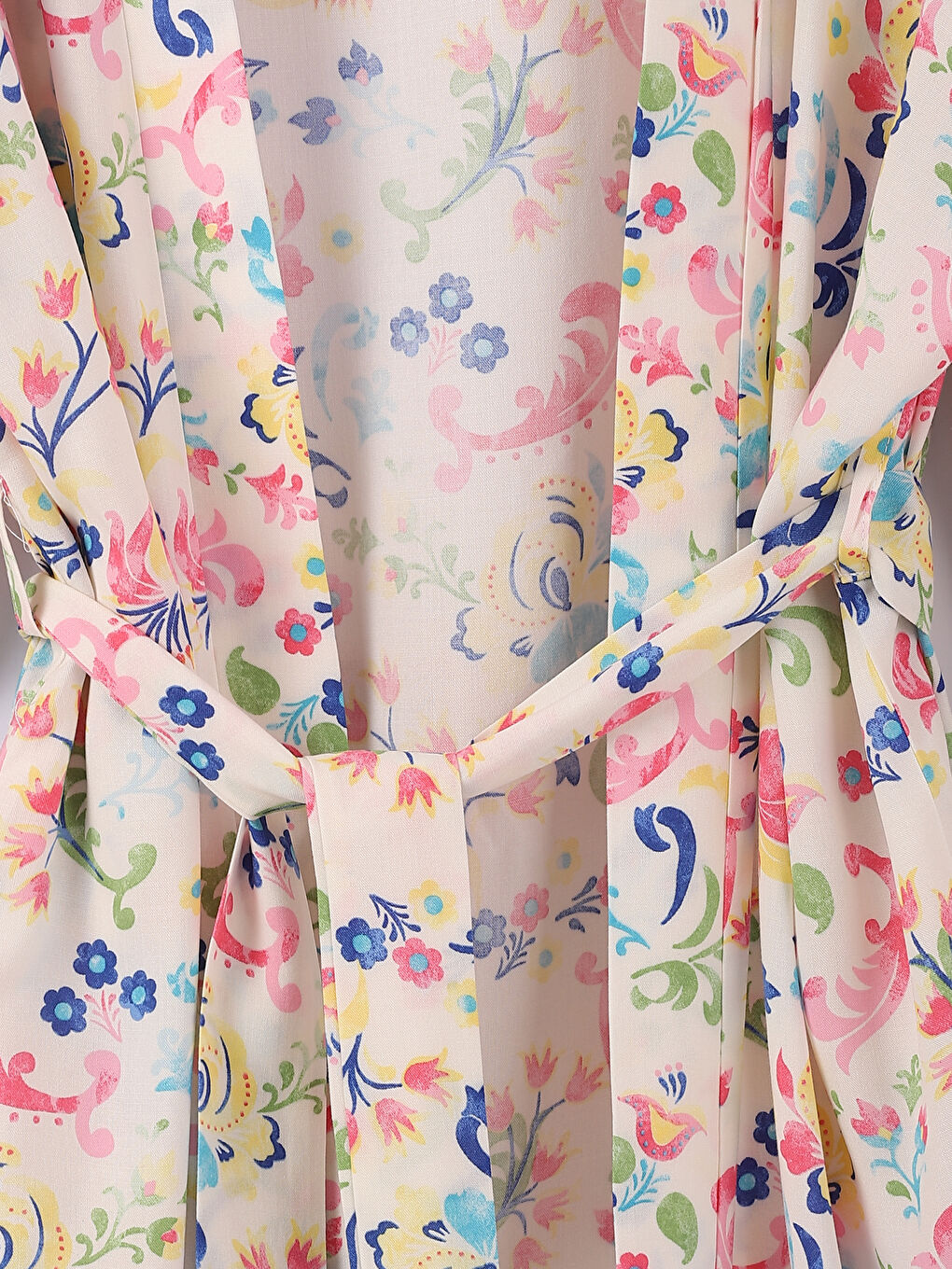 كيمونو منقوش بياقة شال للسيدات مع تفاصيل حزام-4