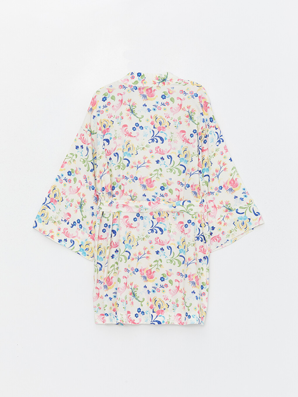 Shawl Collar Patterned Women's Kimono With Belt Detail-6