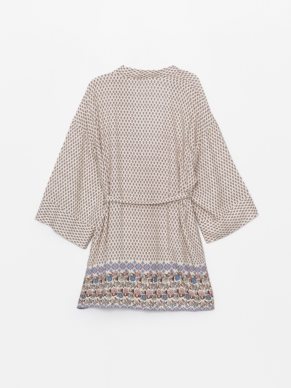 Shawl Collar Patterned Women's Kimono With Belt Detail-7