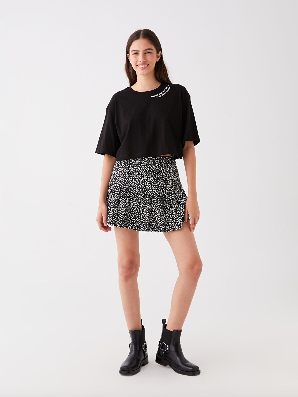 Women's Elastic Waist Patterned Short Skirt -S4EG45Z8-LQJ
