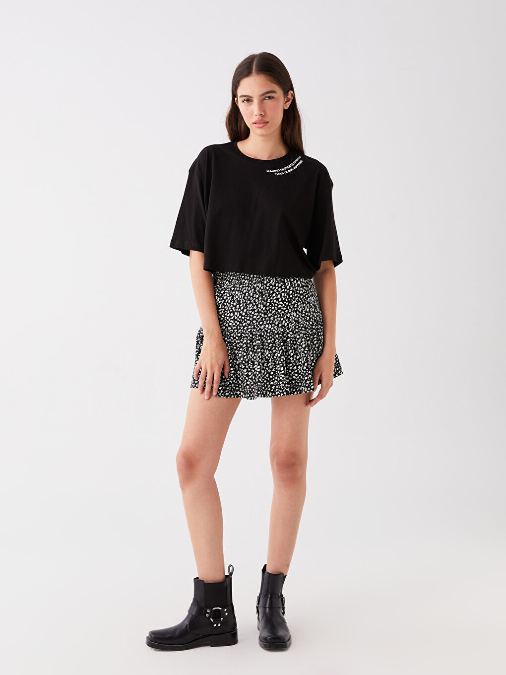 Women's Elastic Waist Patterned Short Skirt -S4EG45Z8-LQJ