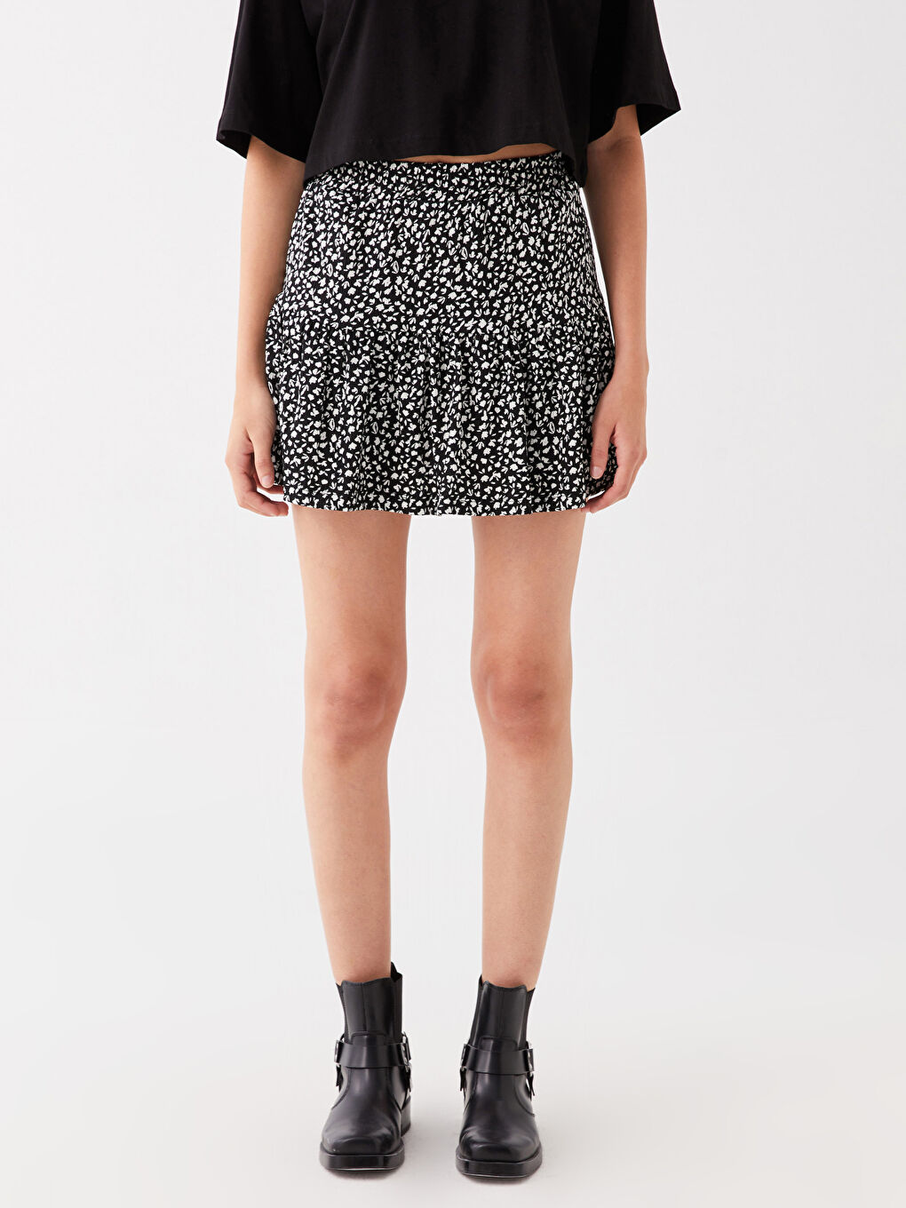Women's Elastic Waist Patterned Short Skirt -S4EG45Z8-LQJ