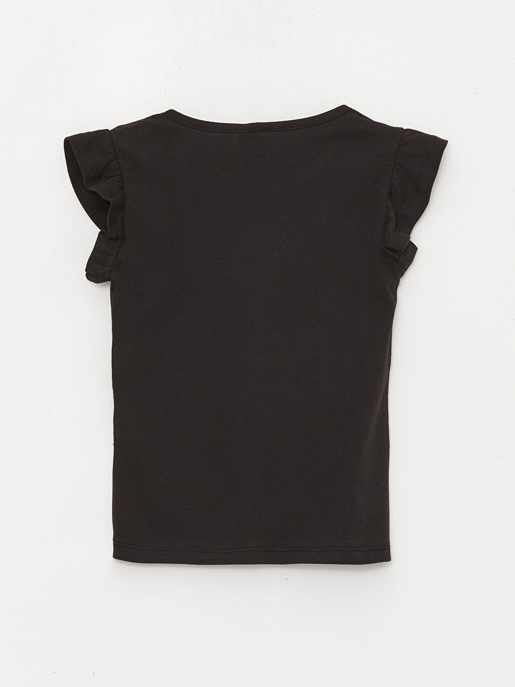 Siyah Bisiklet Yaka Baskılı Kısa Kollu Kız Çocuk Tişört-1