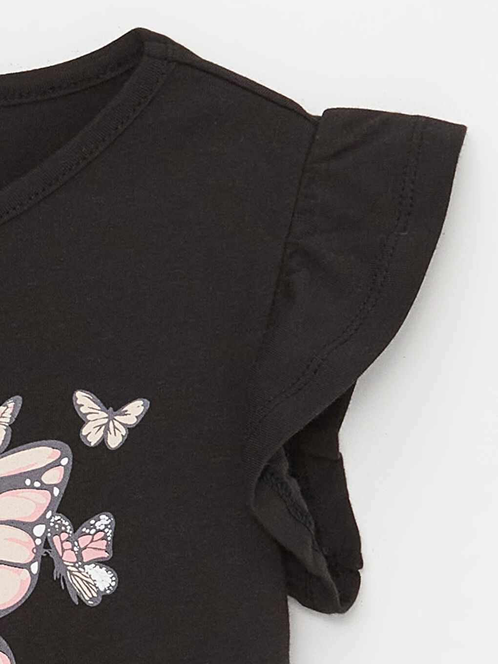 Siyah Bisiklet Yaka Baskılı Kısa Kollu Kız Çocuk Tişört-2