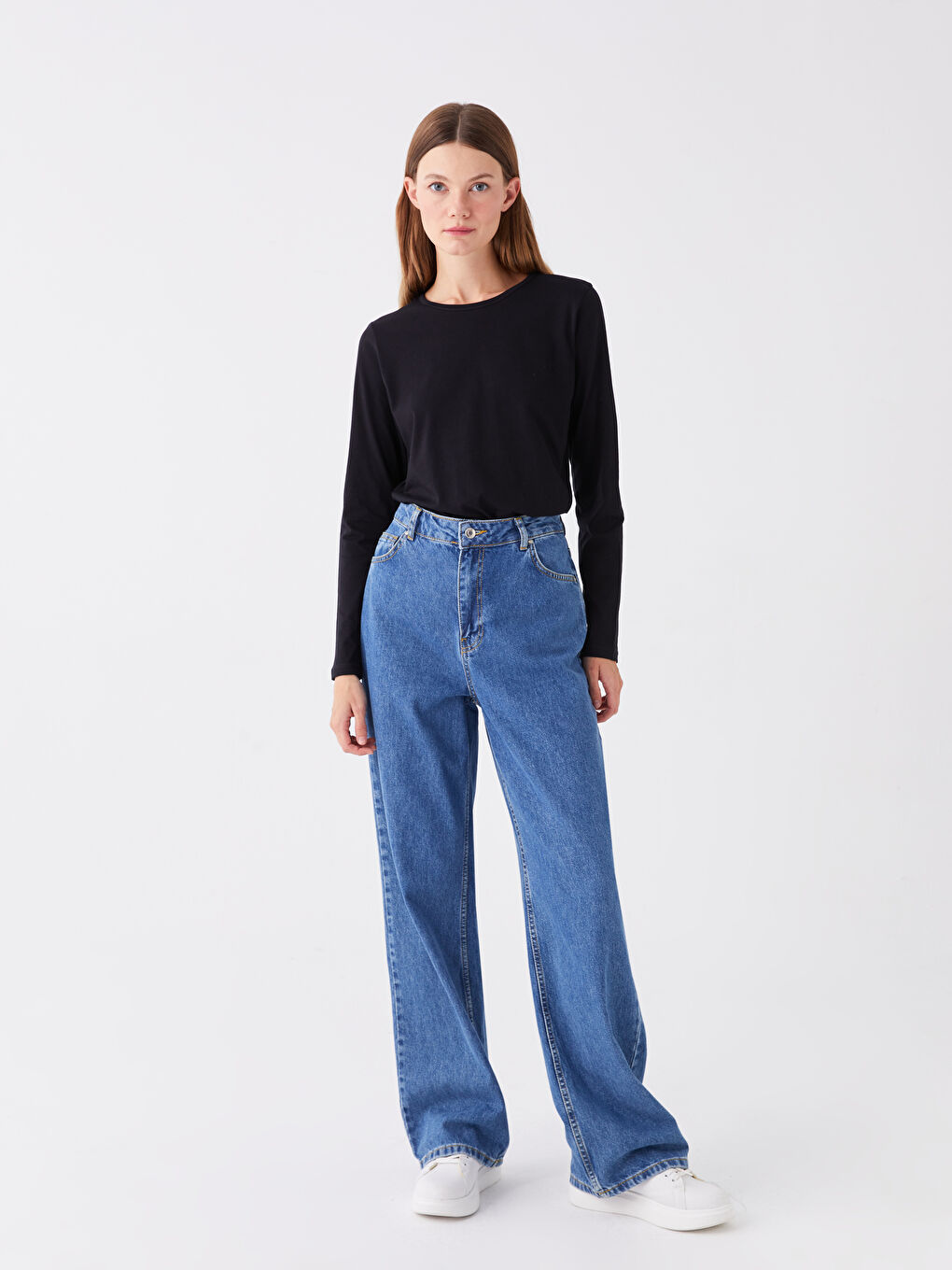 Jednostavna ženska majica okruglog izreza dugih rukava-2