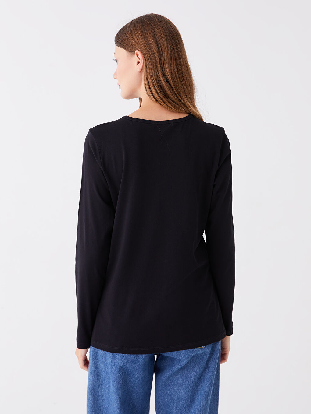 Jednostavna ženska majica okruglog izreza dugih rukava-4