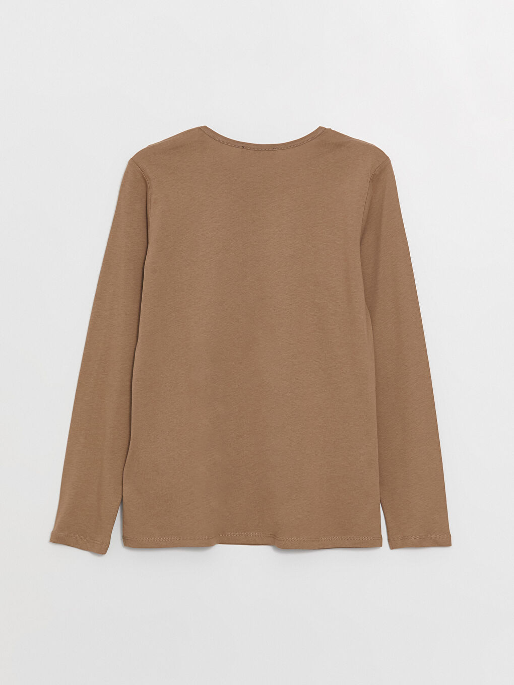 Bej Bisiklet Yaka Düz Uzun Kollu Kadın Tişört-6