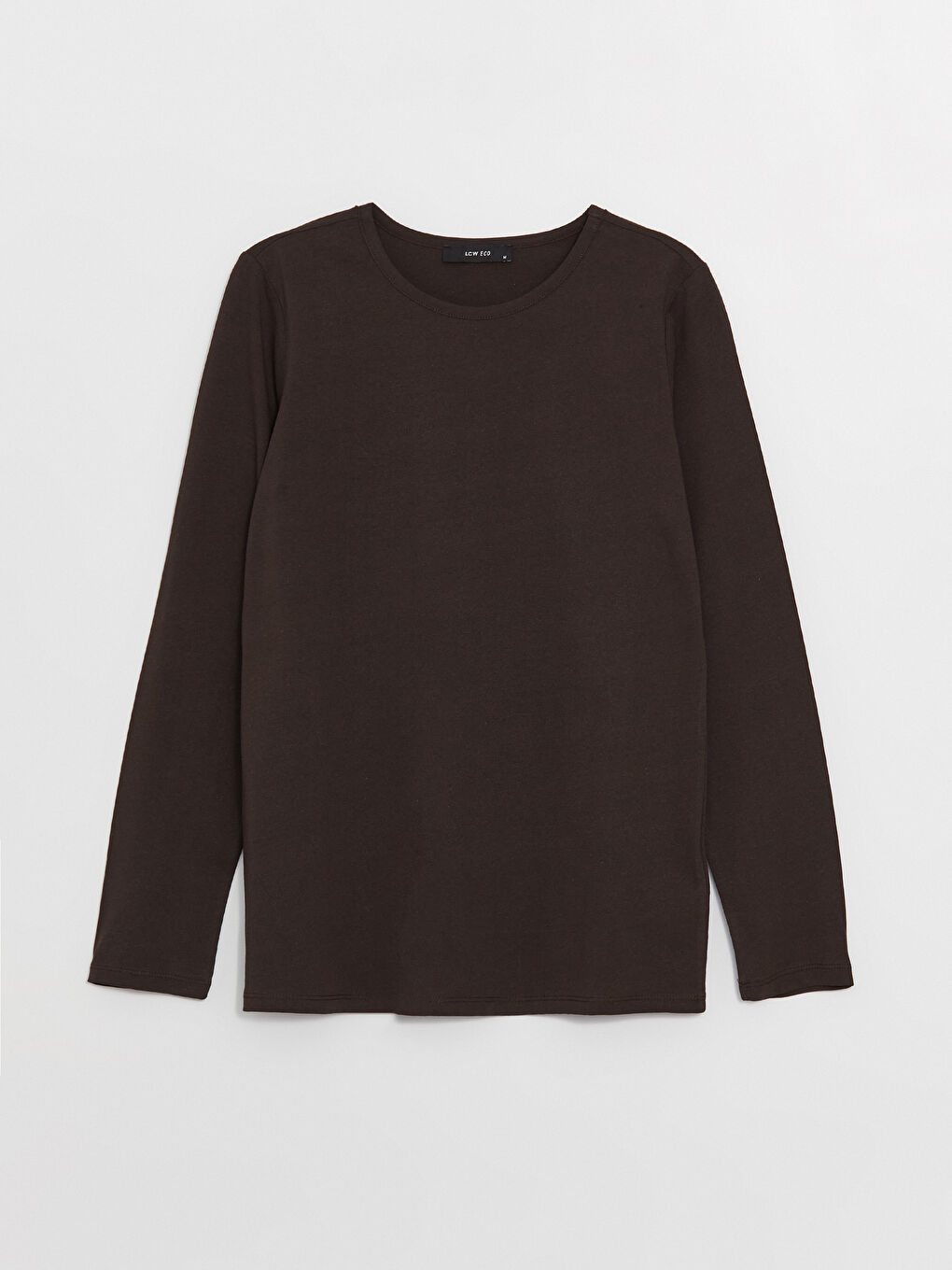 Kahverengi Bisiklet Yaka Düz Uzun Kollu Kadın Tişört-5