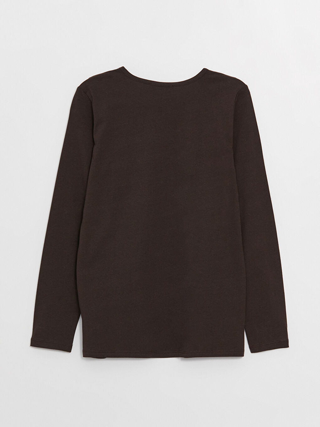 Kahverengi Bisiklet Yaka Düz Uzun Kollu Kadın Tişört-6