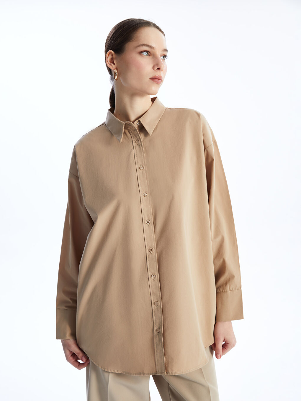 Plain Poplin Women's Shirt Tunic -S4EG86Z8-VBV