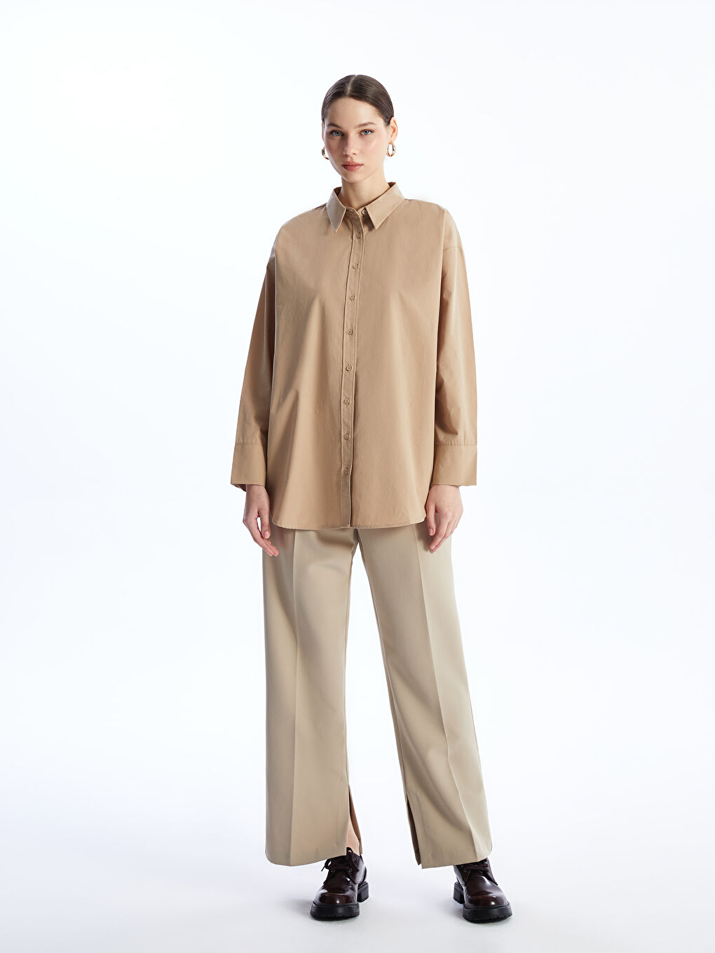 Plain Poplin Women's Shirt Tunic -S4EG86Z8-VBV