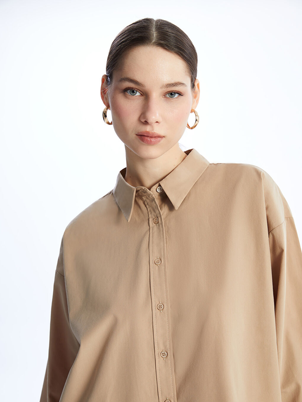 Plain Poplin Women's Shirt Tunic -S4EG86Z8-VBV