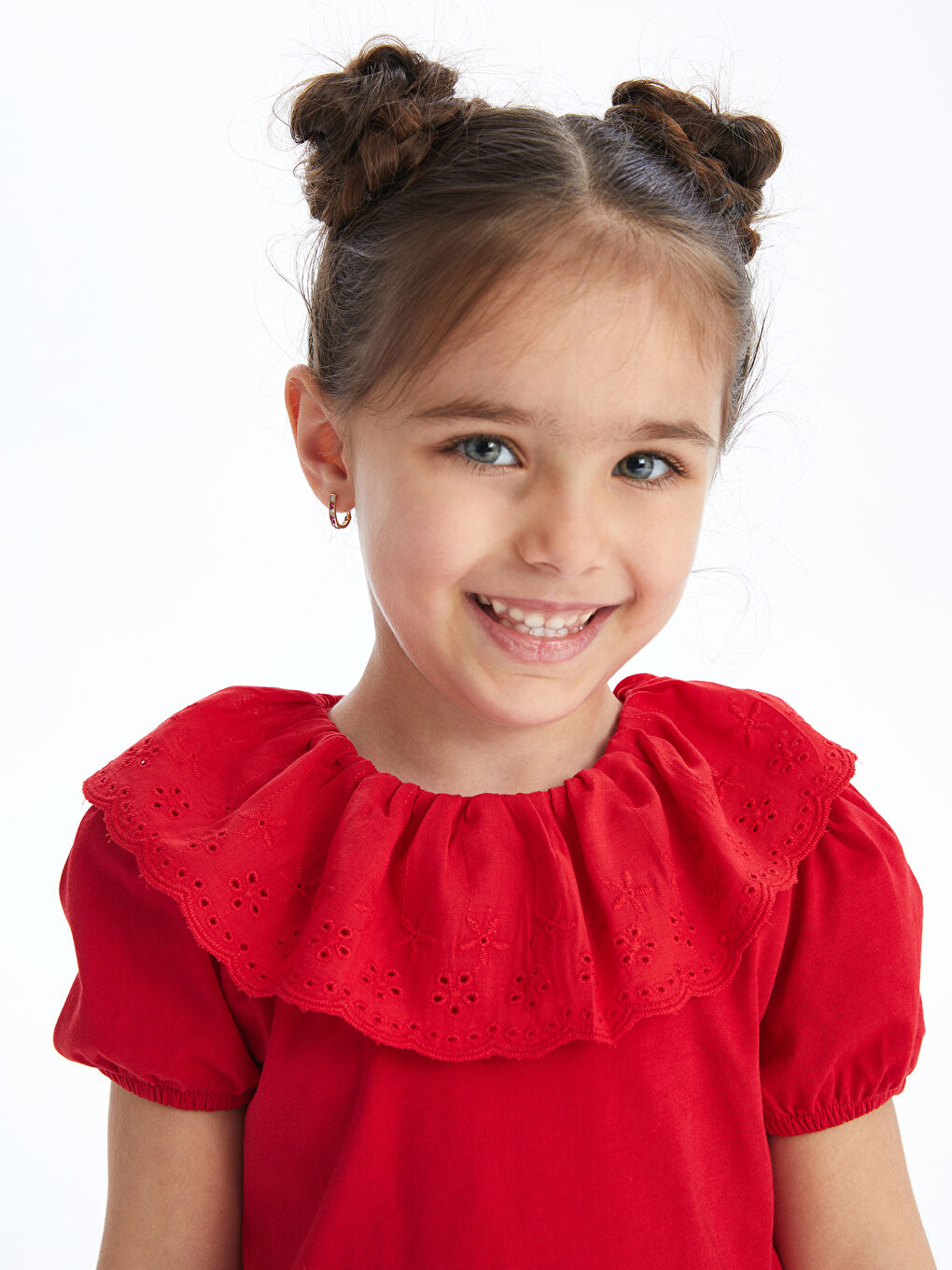 Crew Neck Short Sleeve Embroidery Detailed Baby Girl T-Shirt