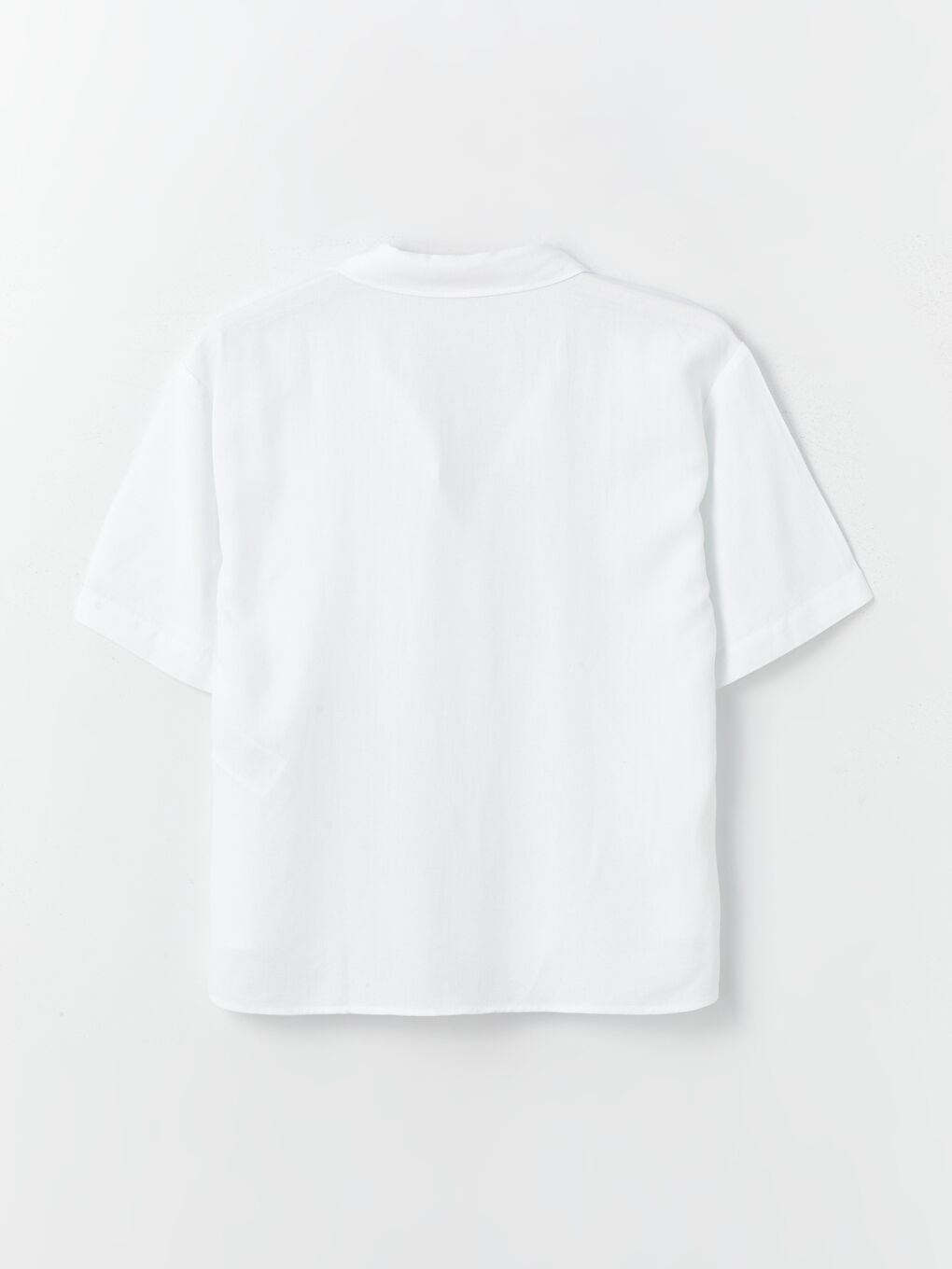 Ekru Düz Kısa Kollu Keten Karışımlı Kadın Gömlek-6