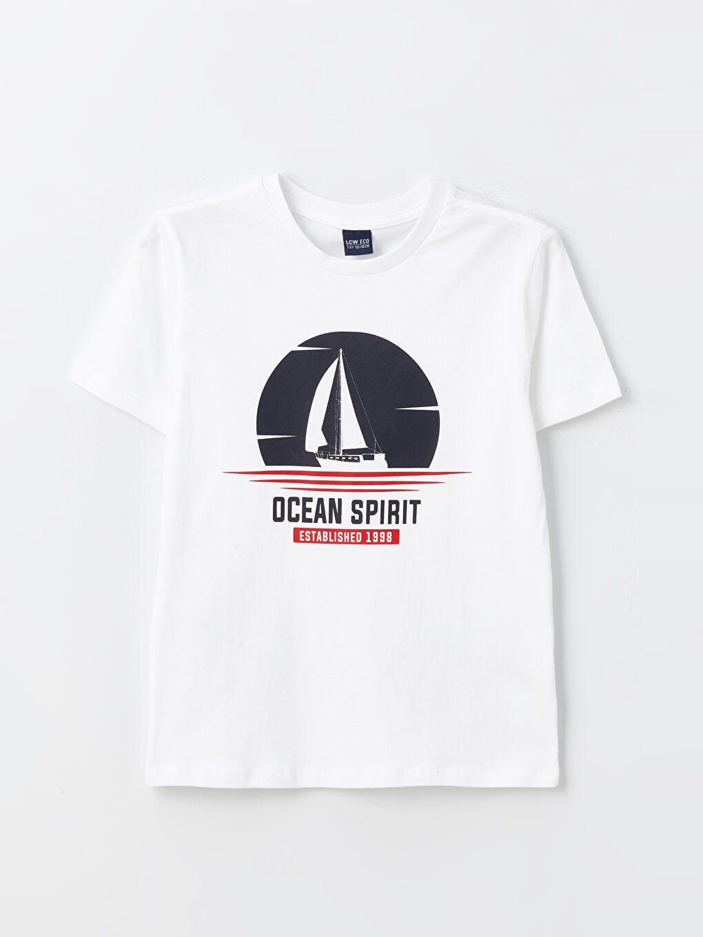 Beyaz Bisiklet Yaka Baskılı Kısa Kollu Erkek Çocuk Tişört