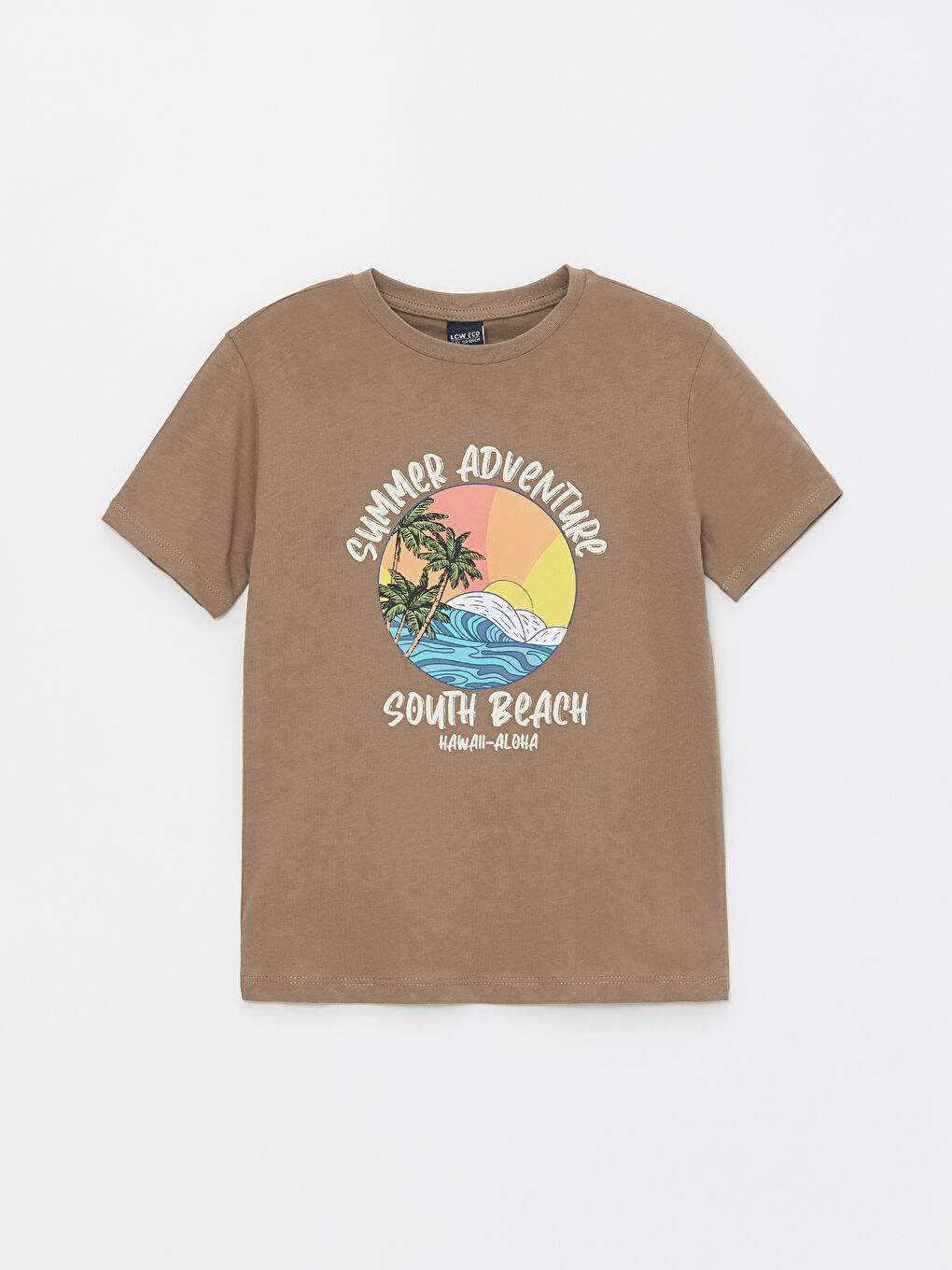 Kahverengi Bisiklet Yaka Baskılı Kısa Kollu Erkek Çocuk Tişört