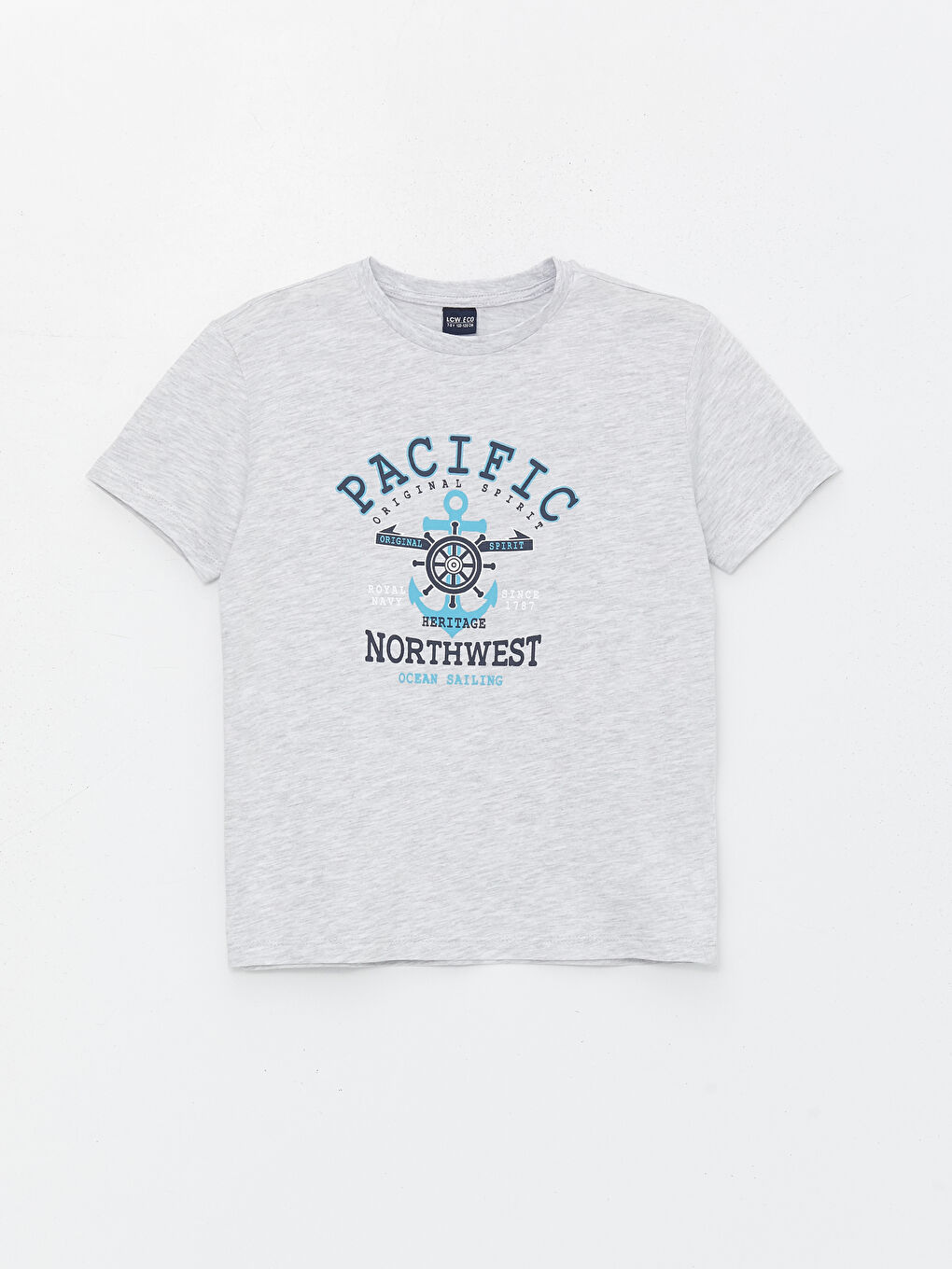 Gri Bisiklet Yaka Baskılı Kısa Kollu Erkek Çocuk Tişört