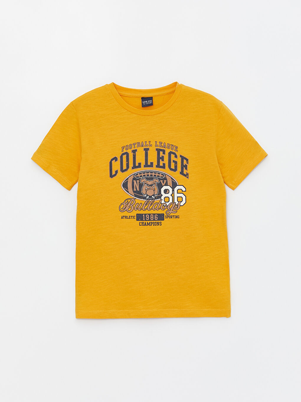 Sarı Bisiklet Yaka Baskılı Kısa Kollu Erkek Çocuk Tişört