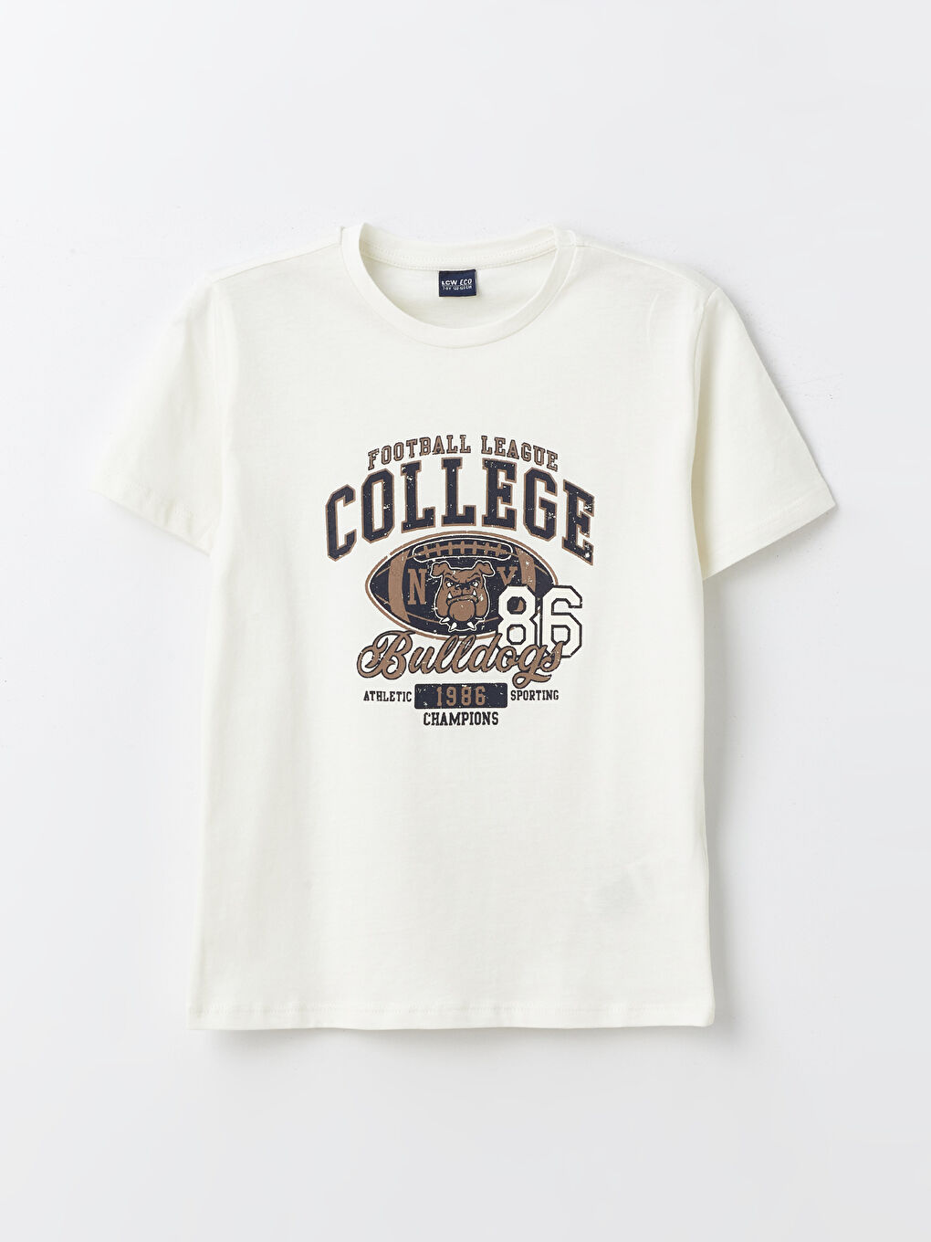 Ekru Bisiklet Yaka Baskılı Kısa Kollu Erkek Çocuk Tişört