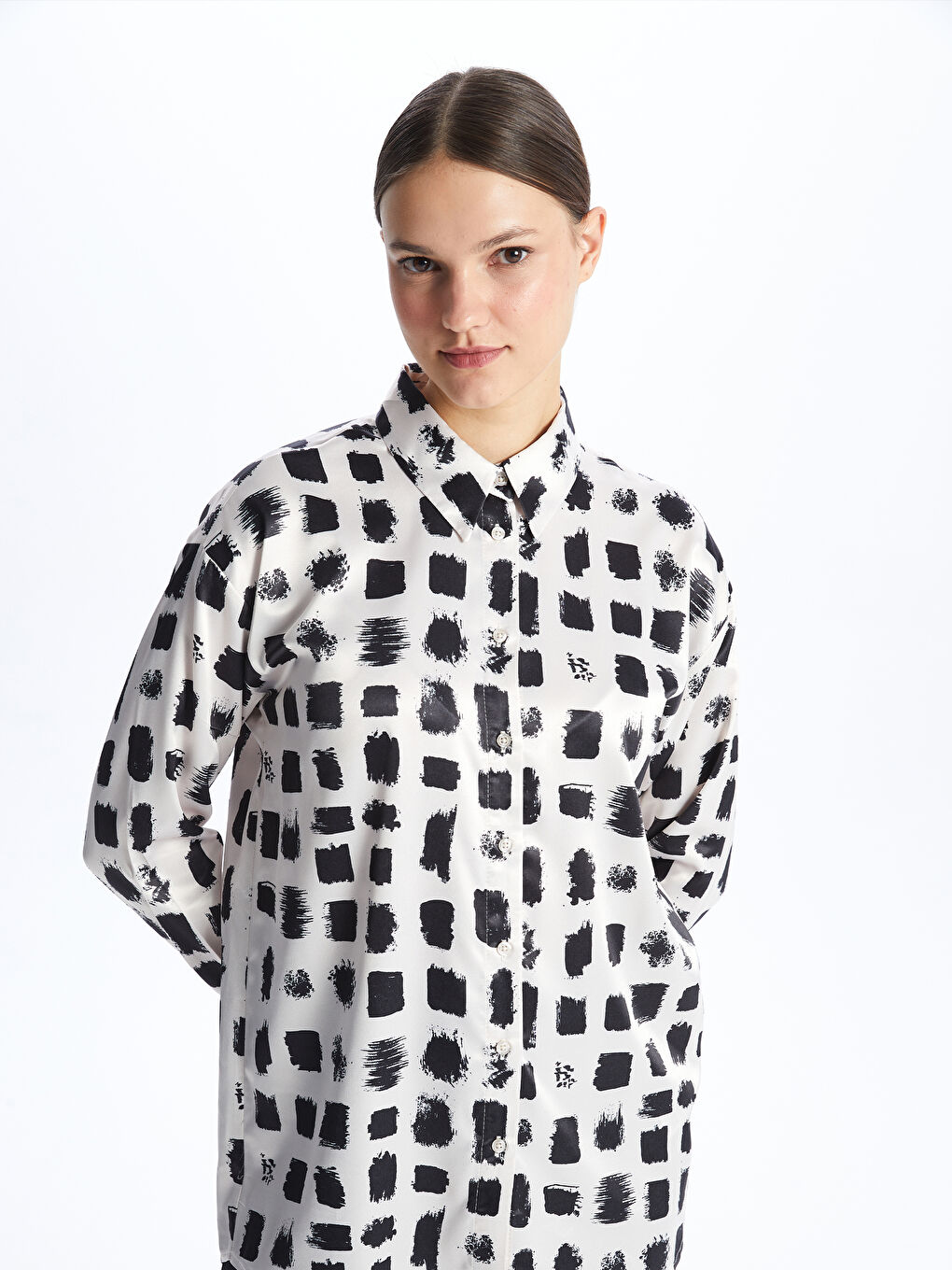 Patterned Satin Women's Shirt Tunic -S4EJ85Z8-LQJ